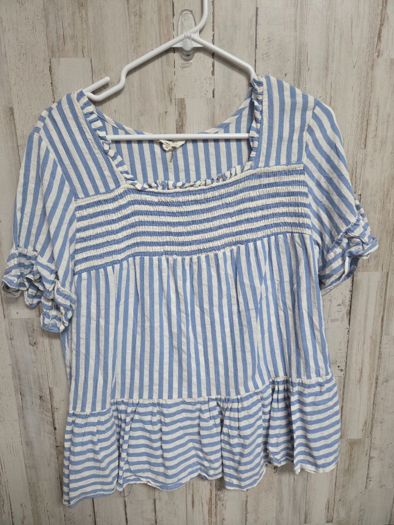 BLUE/WHITE ENTRO STRIPE SMOCK TOP, LADIES M