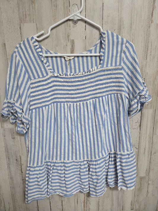 BLUE/WHITE ENTRO STRIPE SMOCK TOP, LADIES M