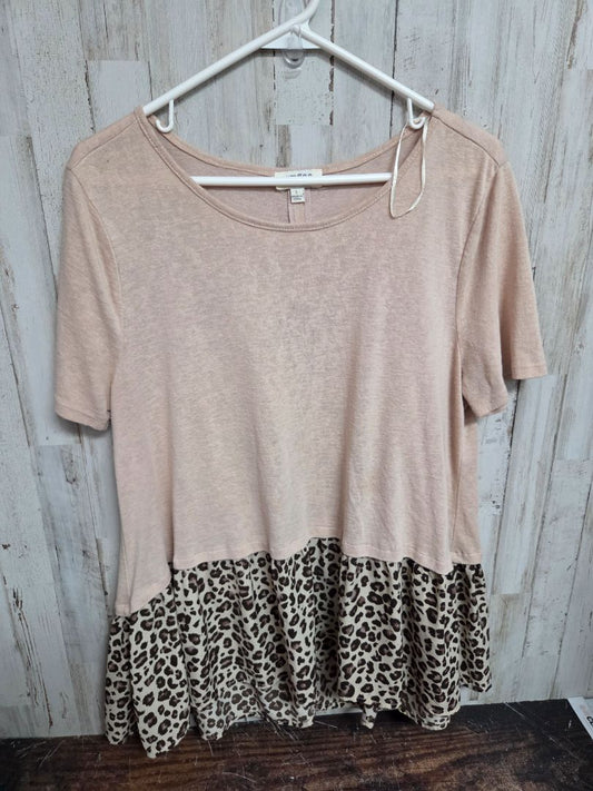 BEIGE UMGEE CHEETAH PEPLUM TOP, LADIES L