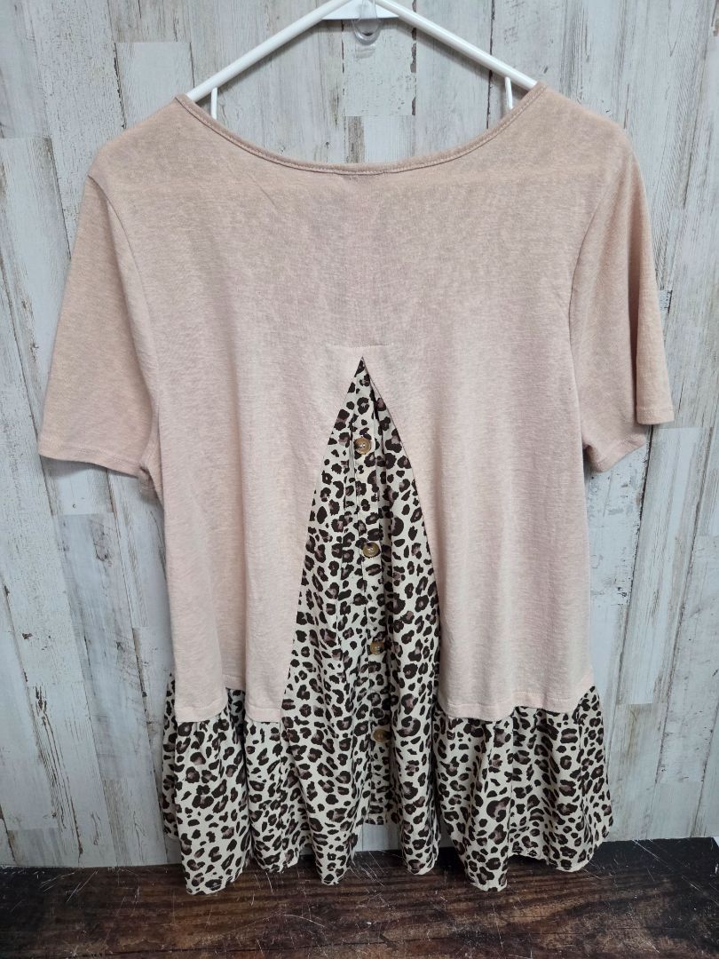 BEIGE UMGEE CHEETAH PEPLUM TOP, LADIES L