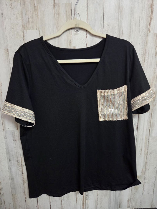 BLACK SHEIN SEQUIN POCKET TOP, LADIES L