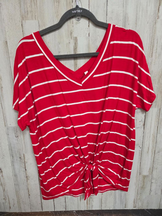RED MTS STRIPE KNOT TOP, LADIES S/M