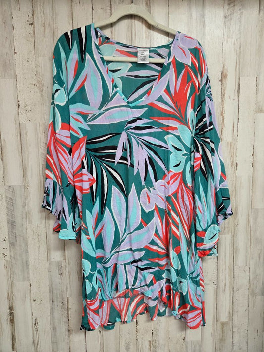TEAL ANNE COLE LEAF PRINT DRESS, LADIES M/L