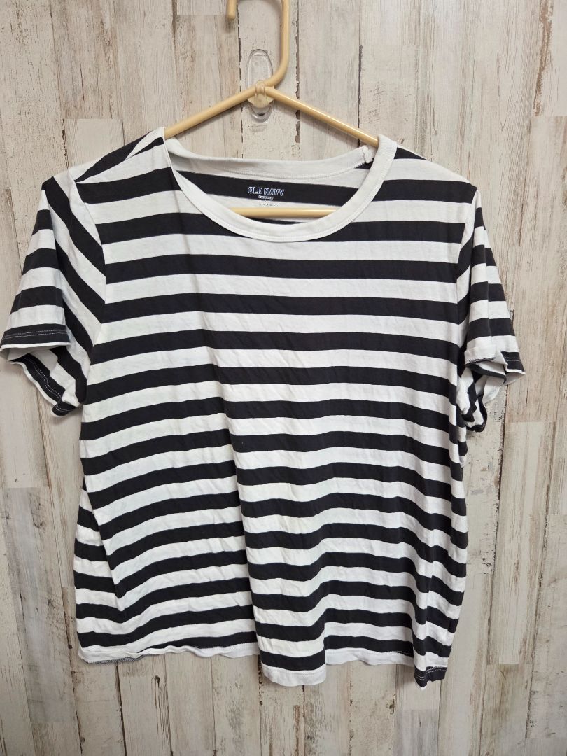 GREY/WHITE OLD NAVY STRIPE TEE, LADIES L
