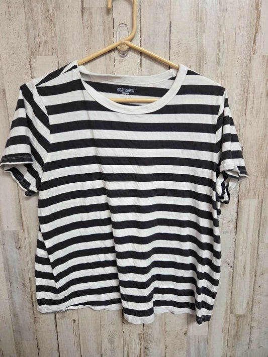 GREY/WHITE OLD NAVY STRIPE TEE, LADIES L