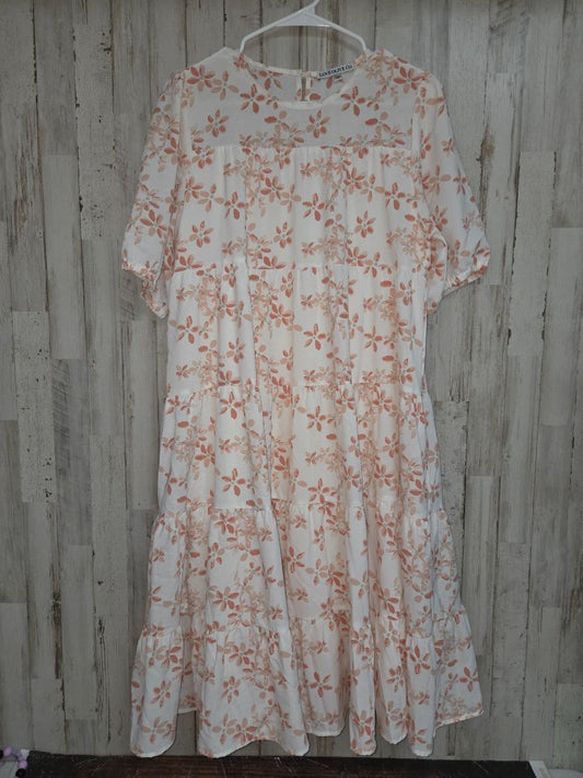WHITE/PEACH LOVE OLIVE CO FLORAL DRESS, LADIES M