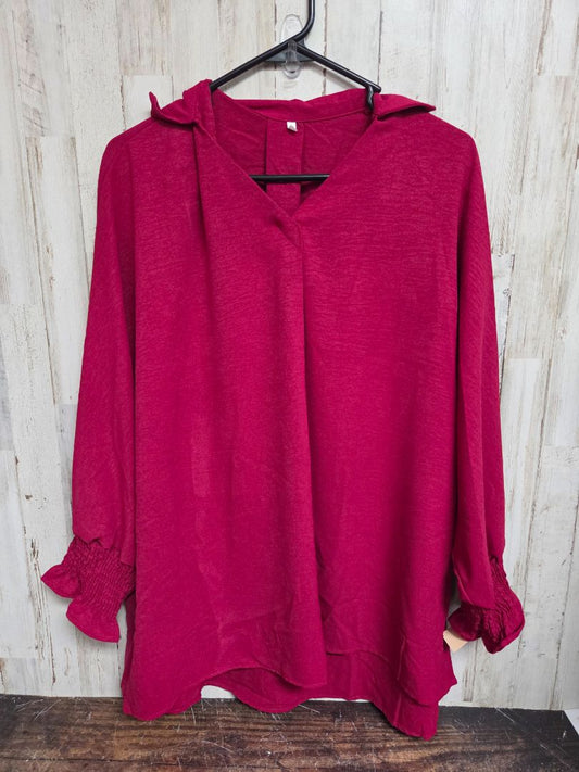 MAROON  SHEER SMOCK SLEEVE TOP, LADIES 2X