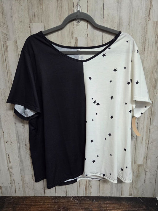 BLACK/WHITE  COLORBLOCK STAR TEE, LADIES 3X
