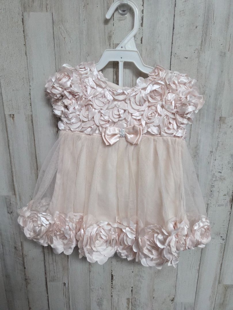 BEIGE NANNETTE SATIN & MESH FLOWER DRESS W BLOOMER, GIRLS 9M