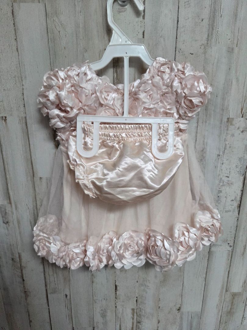 BEIGE NANNETTE SATIN & MESH FLOWER DRESS W BLOOMER, GIRLS 9M