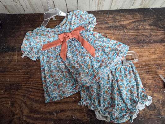 TEAL SOUTHERN DARLIN SMOCKS FLORAL 2PC SET, GIRL 18M