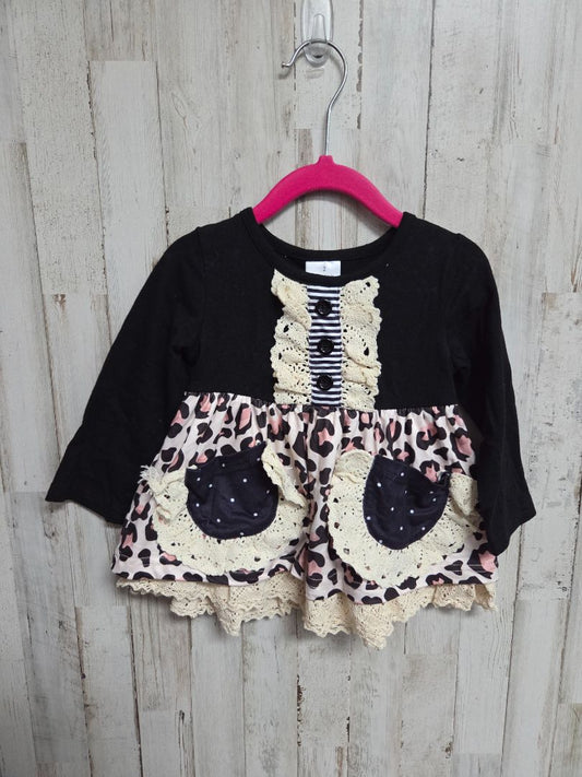 BLACK BOUTIQUE PRINT & LACE TOP, GIRL 2T