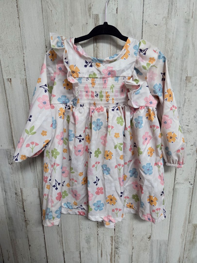 BEIGE MARIE NICOLE SMOCKED FLOWER DRESS, GIRL 2T