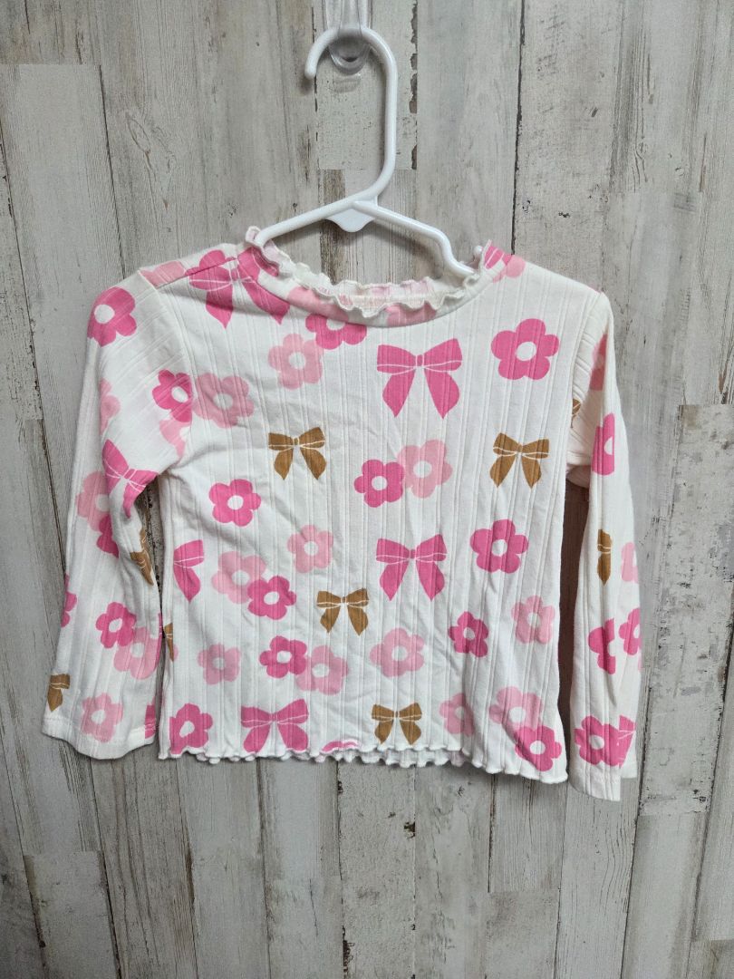 WHITE/PINK GARANIMALS BOW & FLOWER TOP, GIRL 2T