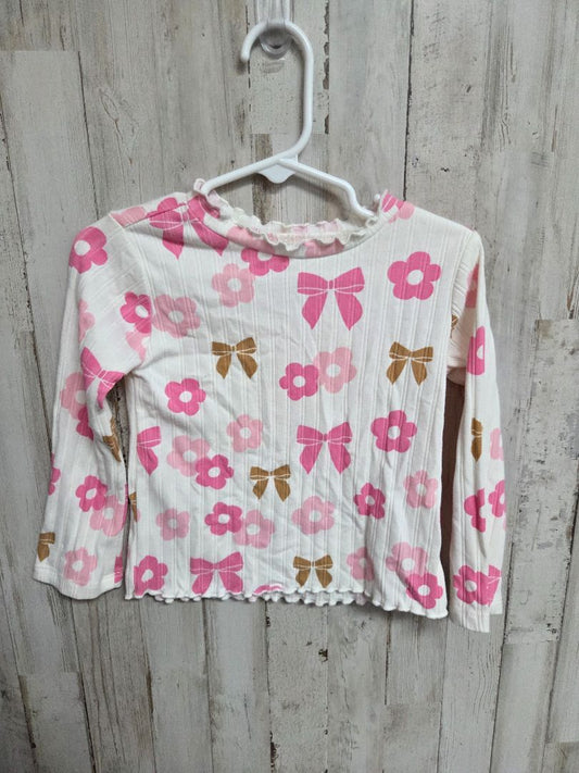 WHITE/PINK GARANIMALS BOW & FLOWER TOP, GIRL 2T