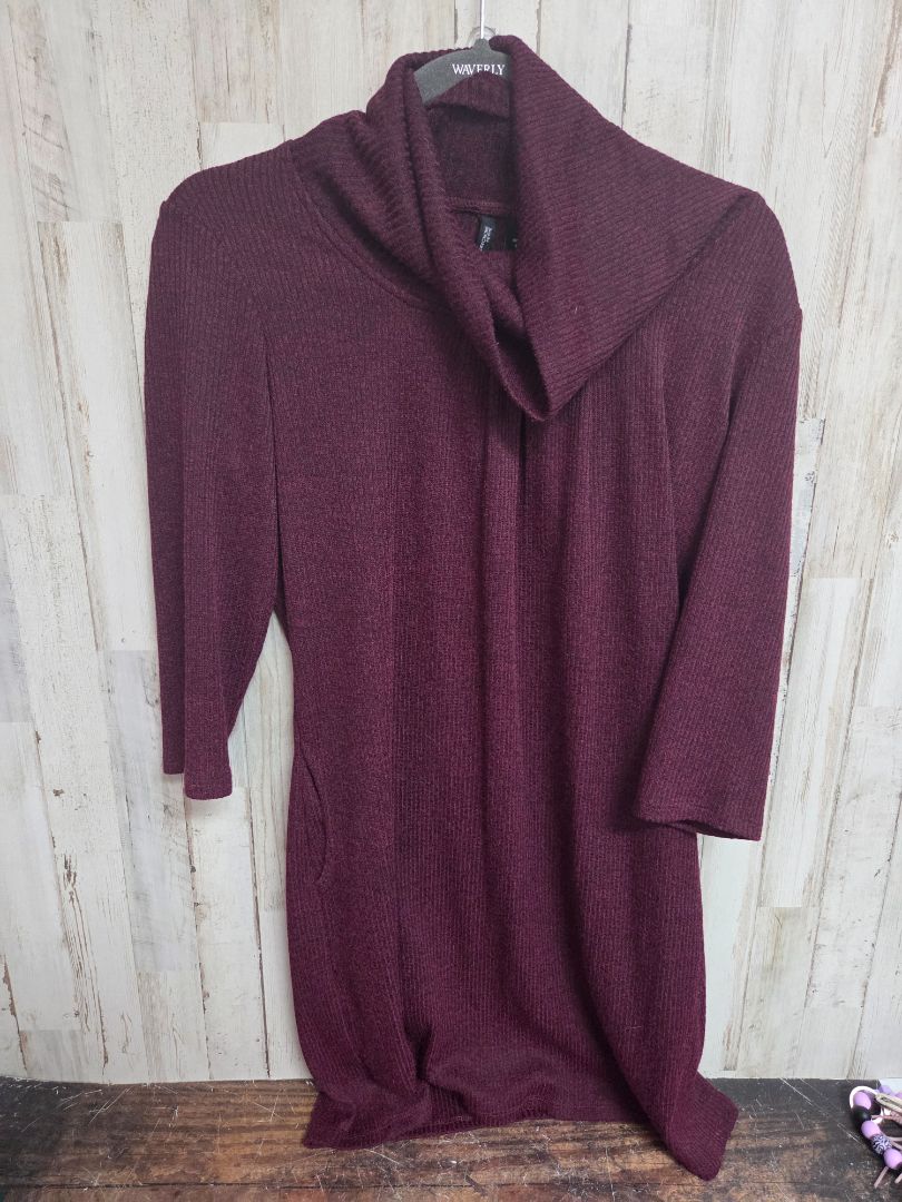 MAROON NEW DIRECTIONS COWL NECK SWEATER DRESS, LADIES M