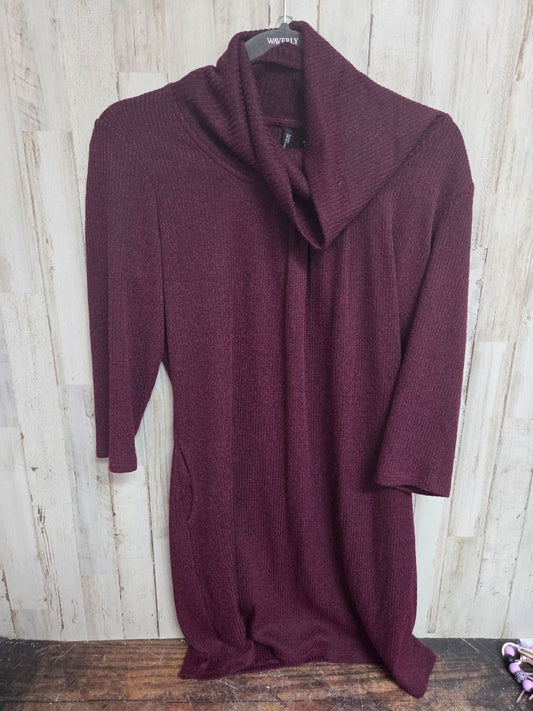 MAROON NEW DIRECTIONS COWL NECK SWEATER DRESS, LADIES M