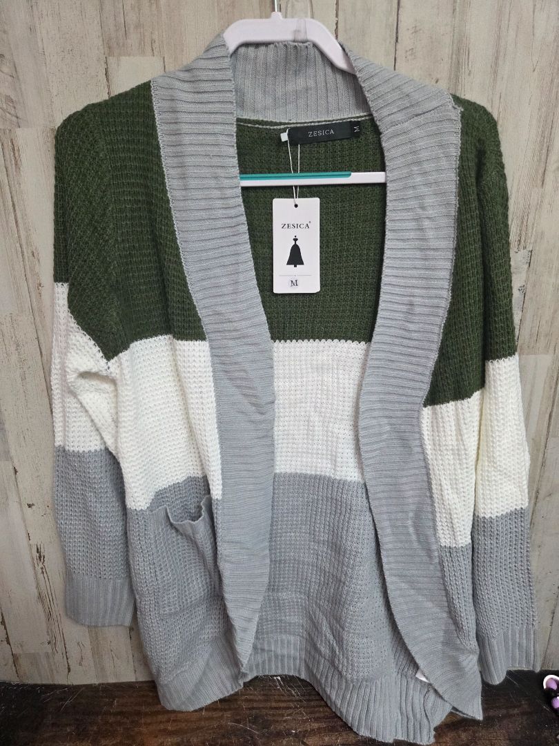 OLIVE/GREY ZESICS COLORBLOCK CARDIGAN, LADIES M