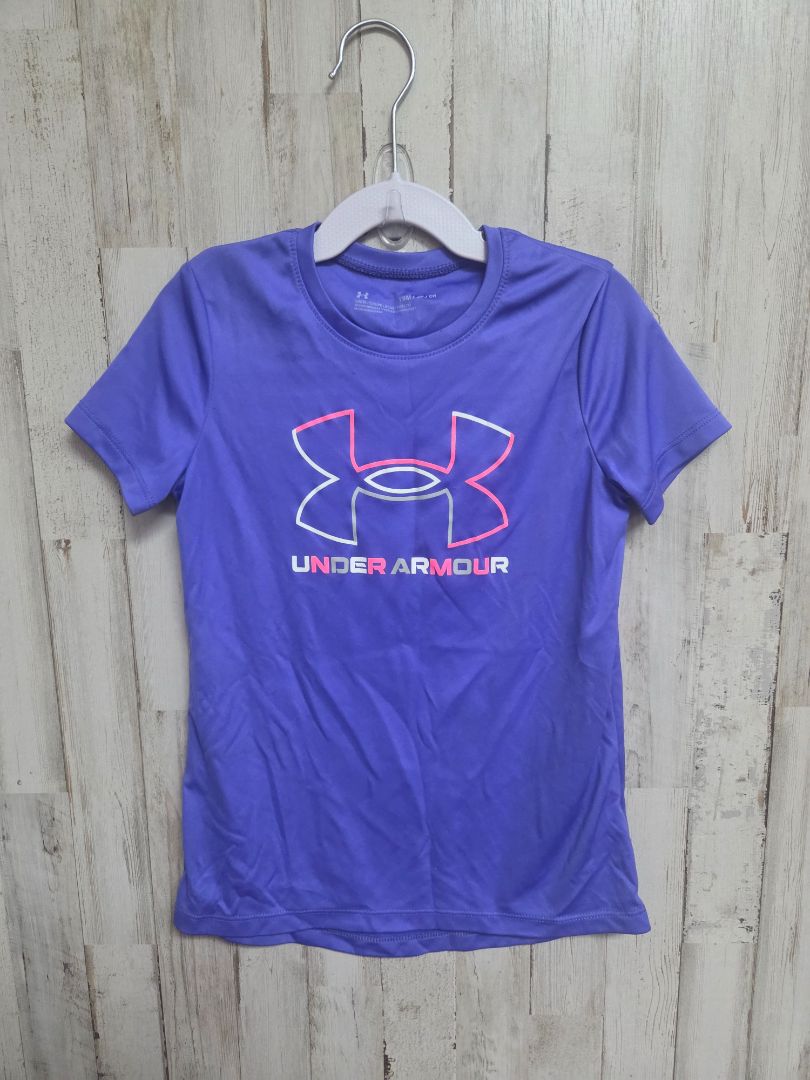 PURPLE UNDER ARMOUR LOGO TEE, GIRLS 8