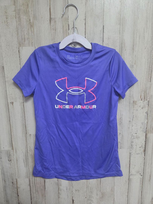 PURPLE UNDER ARMOUR LOGO TEE, GIRLS 8