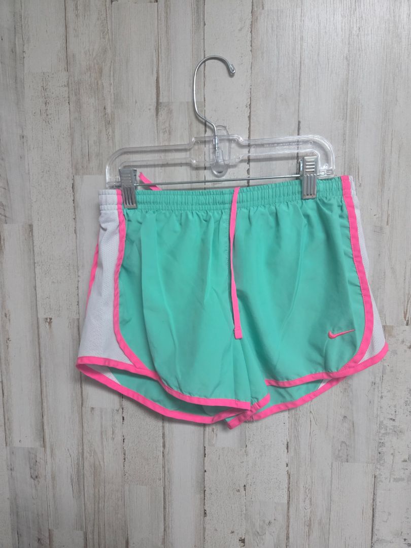 GREEN/PINK NIKE ATHLETIC SHORTS, GIRLS 10/12