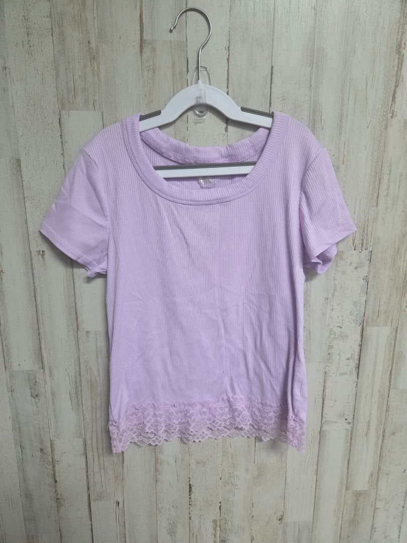 LILAC JUSTICE RIBBED LACE TOP, GIRLS 12/14