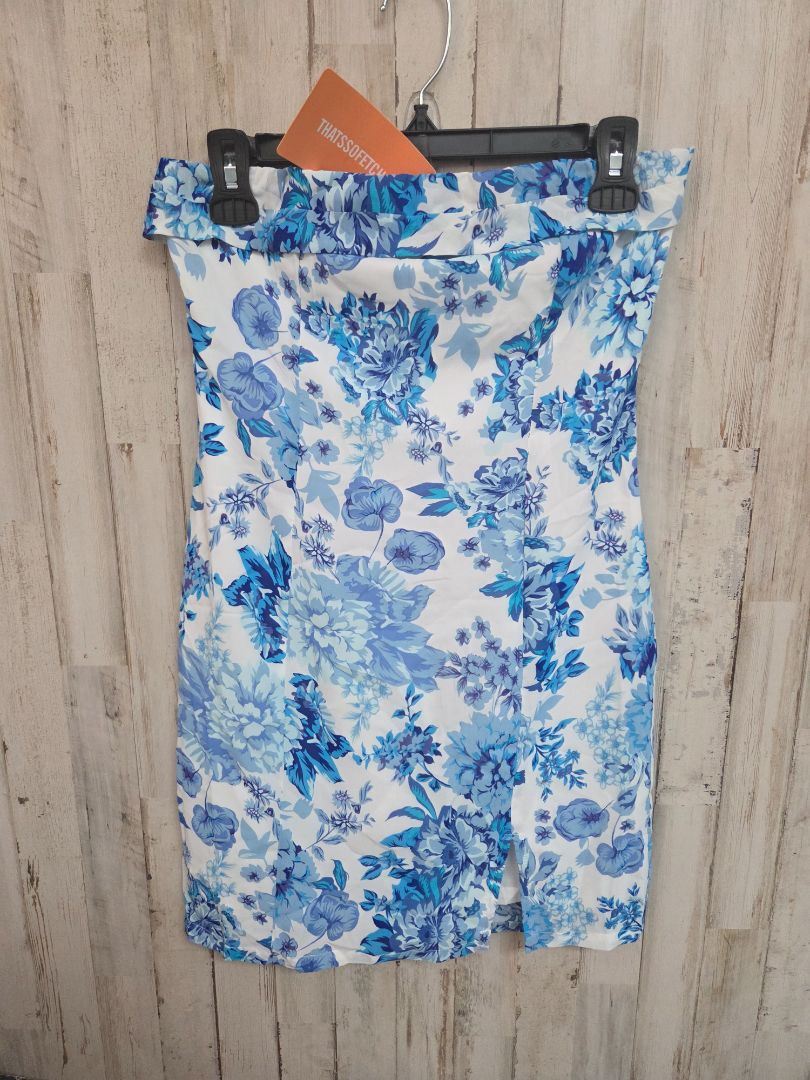 BLUE/WHITE THATSSOFETCH NEW SZ 4 FLORAL STRAPLESS DRESS, LADIES S