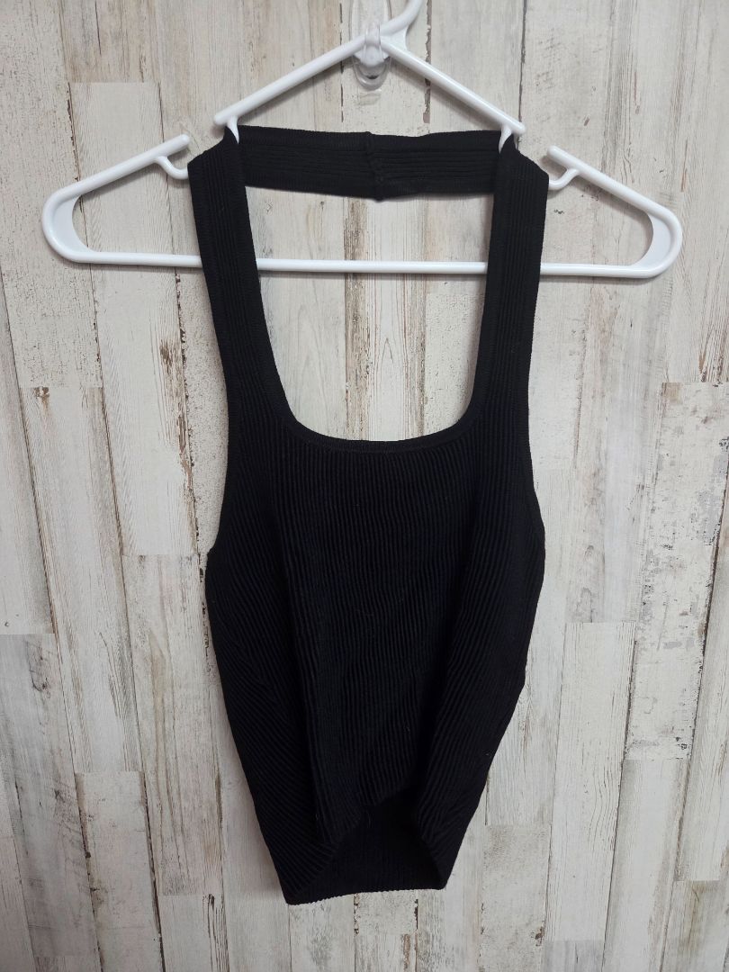 BLACK GB RIBBED CROPPED HALTER, LADIES M