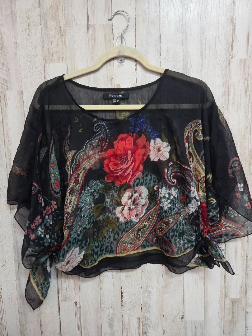 BLACK FOREVER 21 SHEER FLORAL COVER UP, LADIES S