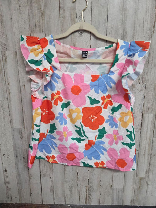 WHITE SHEIN FLOWER PRINT SHIRT, LADIES M