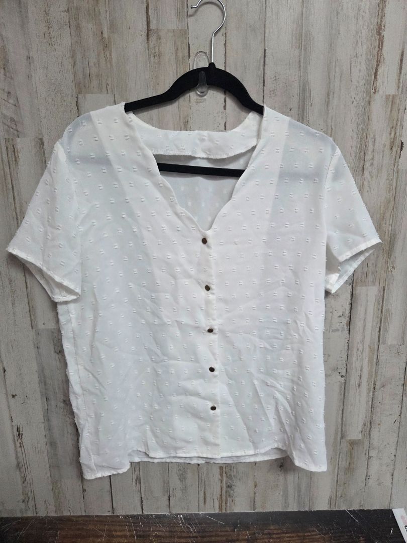 WHITE SHEIN SCALLOP TRIM TOP, LADIES M
