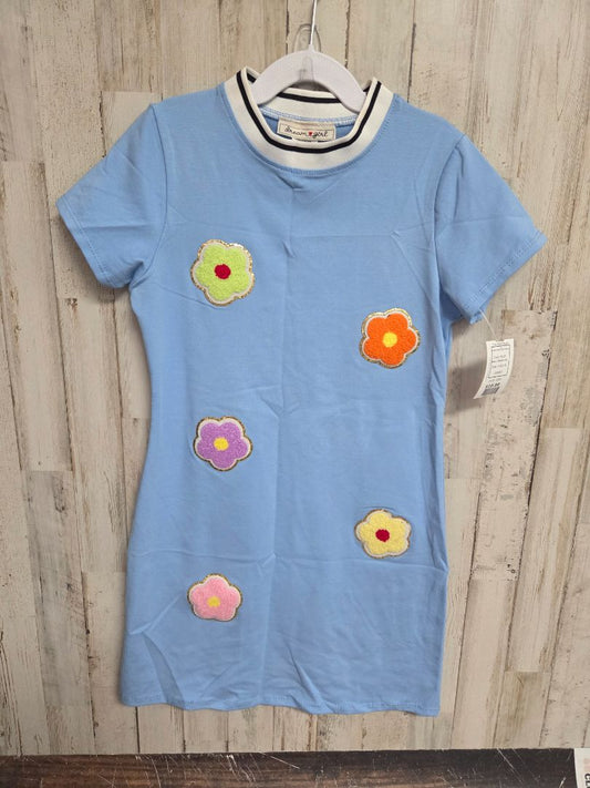 BLUE DREAM GIRL FLOWER APPLIQUE DRESS, GIRLS 8