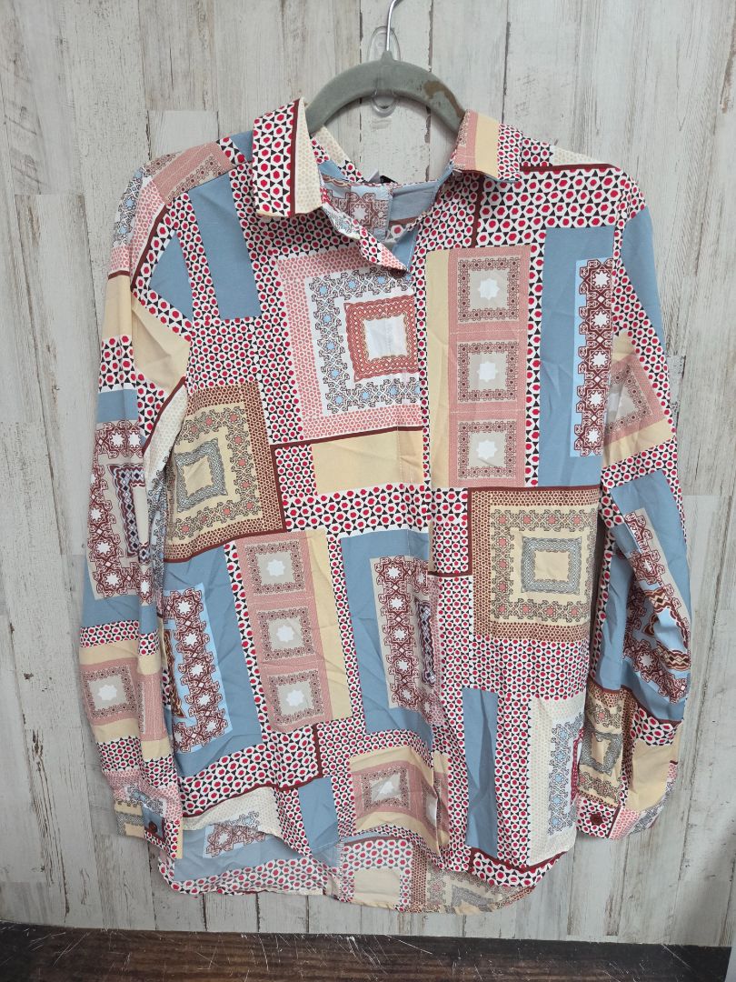 BEIGE FATE PRINTED BUTTON UP TOP, LADIES S