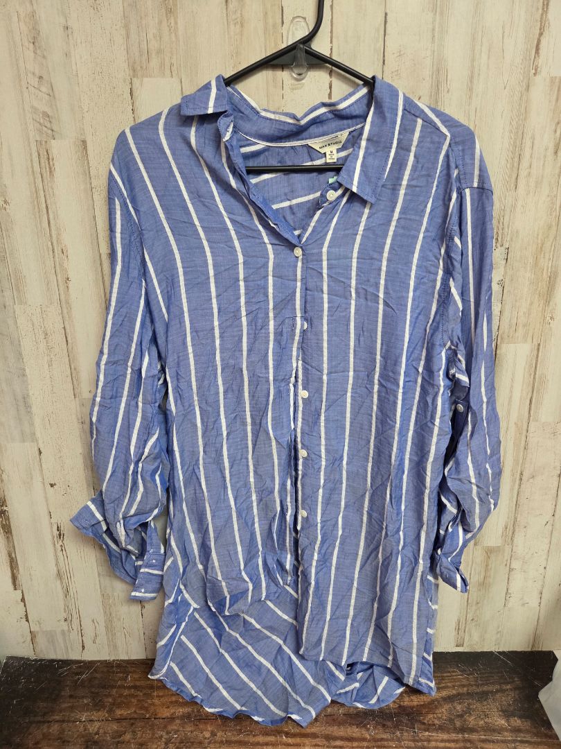 BLUE MAX STUDIO STRIPE BUTTON UP TOP, LADIES M