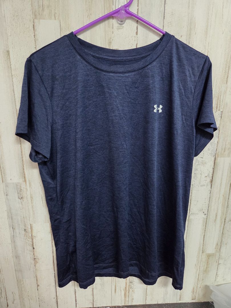 NAVY UNDER ARMOUR HEATHERED LOGO TEE, LADIES L