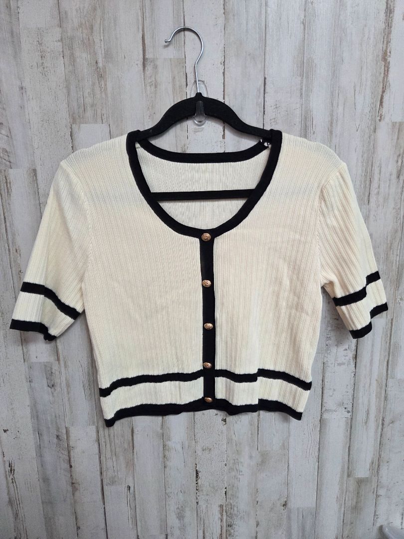 BEIGE/BLACK KNIT MIX BUTTON SWEATER, LADIES M