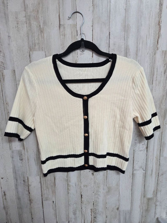 BEIGE/BLACK KNIT MIX BUTTON SWEATER, LADIES M