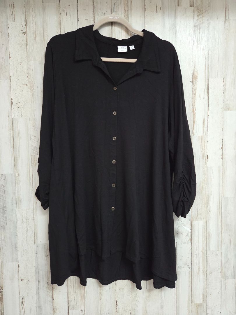 BLACK NEW DIRECTIONS BUTTON UP TOP, LADIES 2X