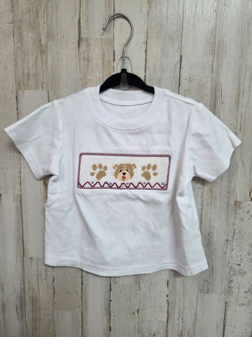 WHITE SOUTHERN SATURDAY BULLDOG SMOCKED TOP, BOY 24M