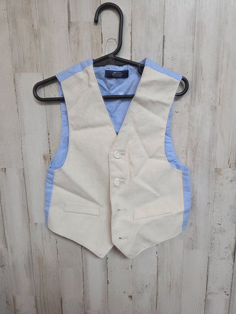 BEIGE/BLUE IZOD BUTTON VEST, BOY 4T