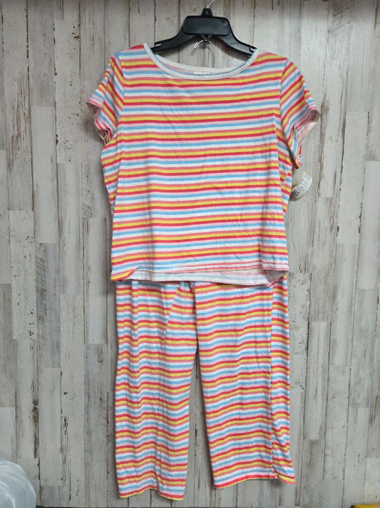 WHITE/PINK JOYSPUN STRIPE 2PC PJ SET, LADIES M