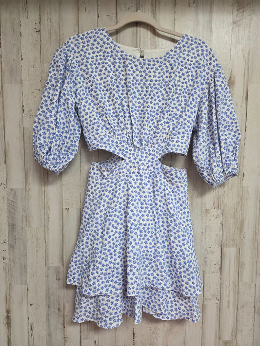 BLUE  FLORAL CUT OUT DRESS, LADIES S
