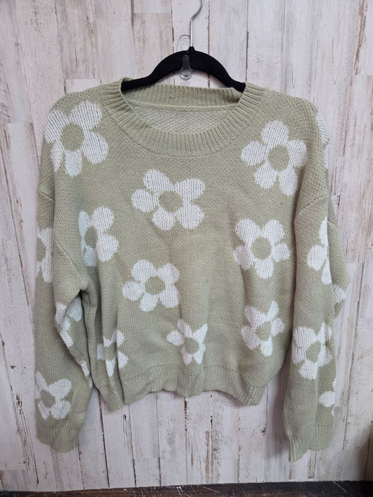 SAGE SHEIN FLOWER KNIT SWEATER, LADIES M
