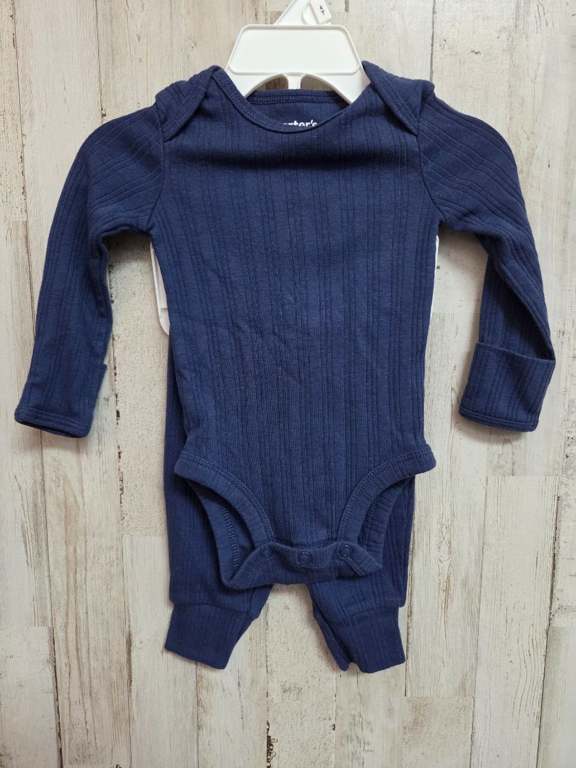 NAVY CARTERS RIBBED OUTFIT, BOYS 0-3M