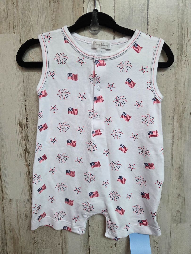 WHITE KISSY KISSY PATRIOTIC ROMPER, BOYS 3-6M
