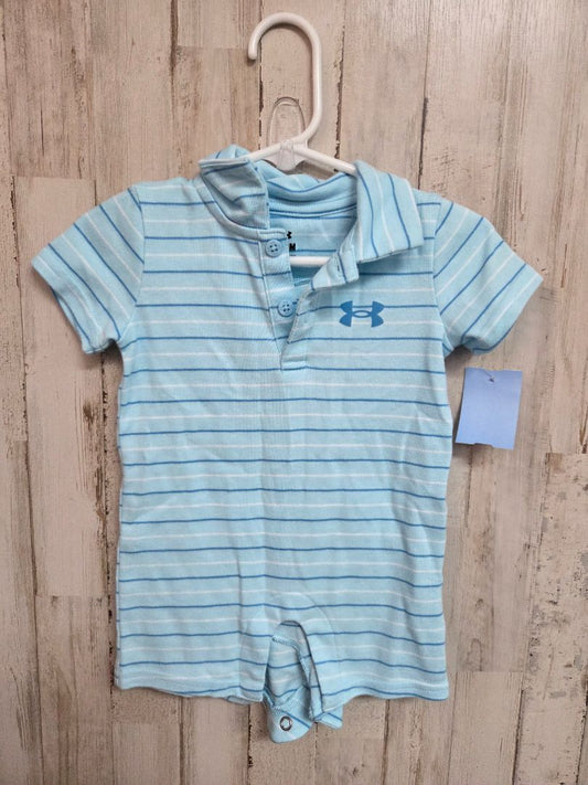 BLUE UNDER ARMOUR STRIPED LOGO ROMPER, BOYS 3-6M