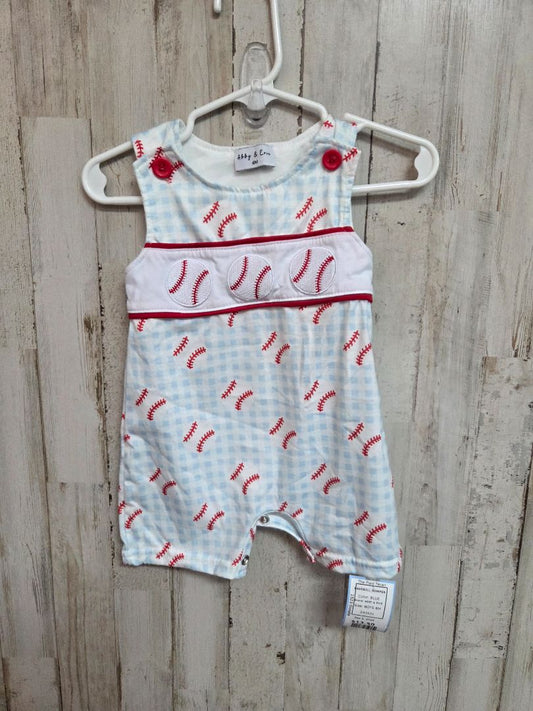 BLUE ABBY & EVIE BASEBALL ROMPER, BOYS 6M