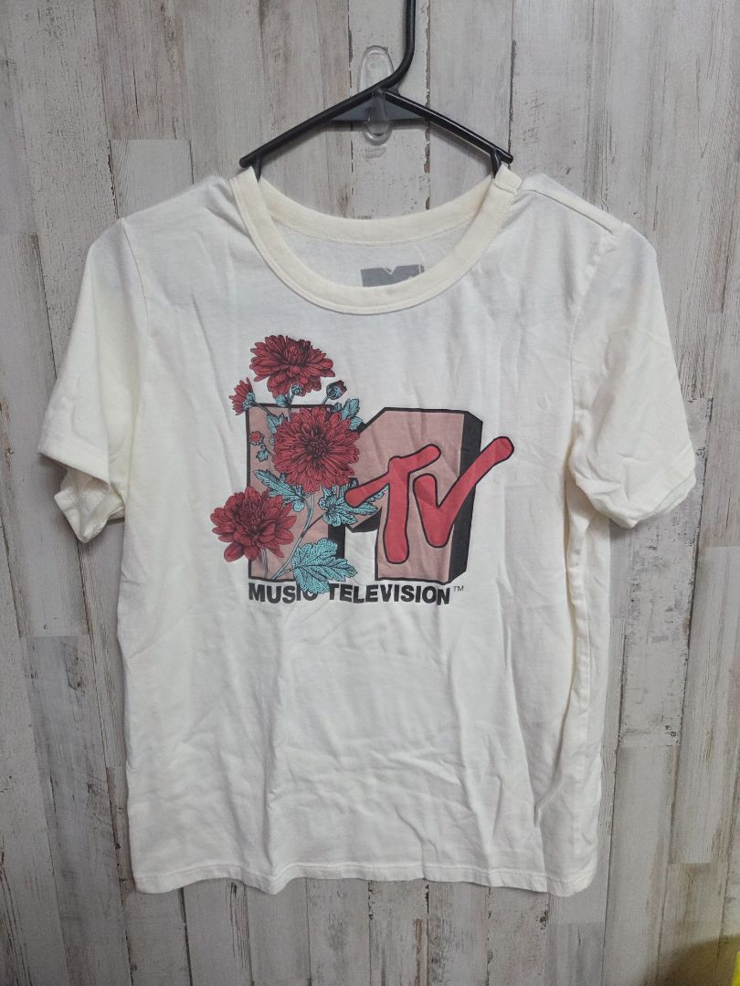 CREAM MTV FLOWER LOGO TEE, LADIES S