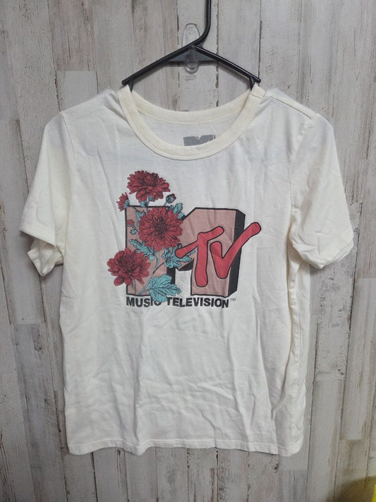 CREAM MTV FLOWER LOGO TEE, LADIES S