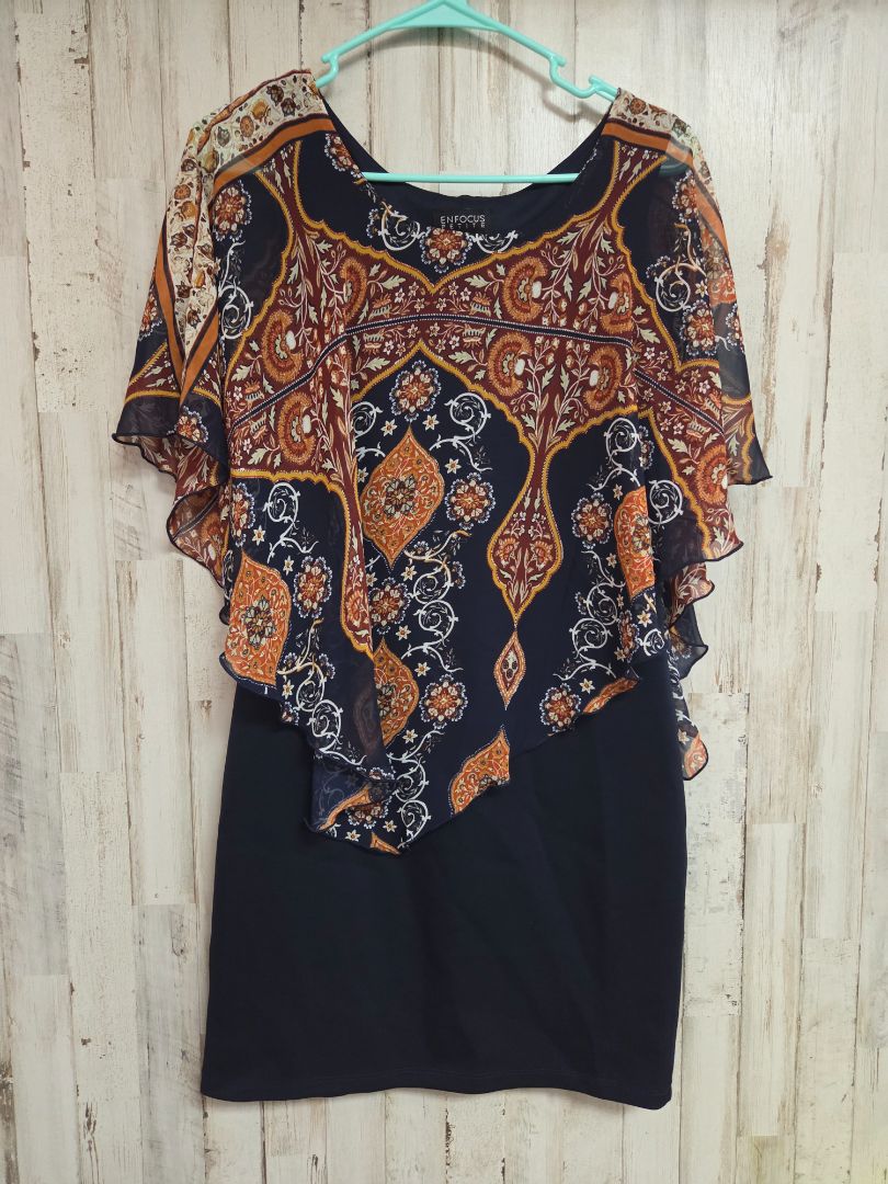NAVY ENFOCUS PETITE SZ4P PAISLEY DRESS, LADIES S
